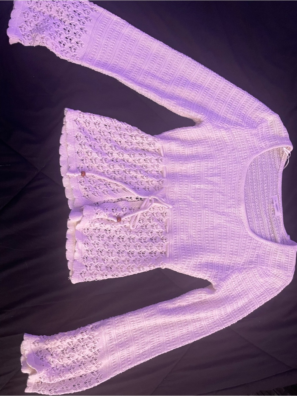 White crochet sweater with cut out in the stomach